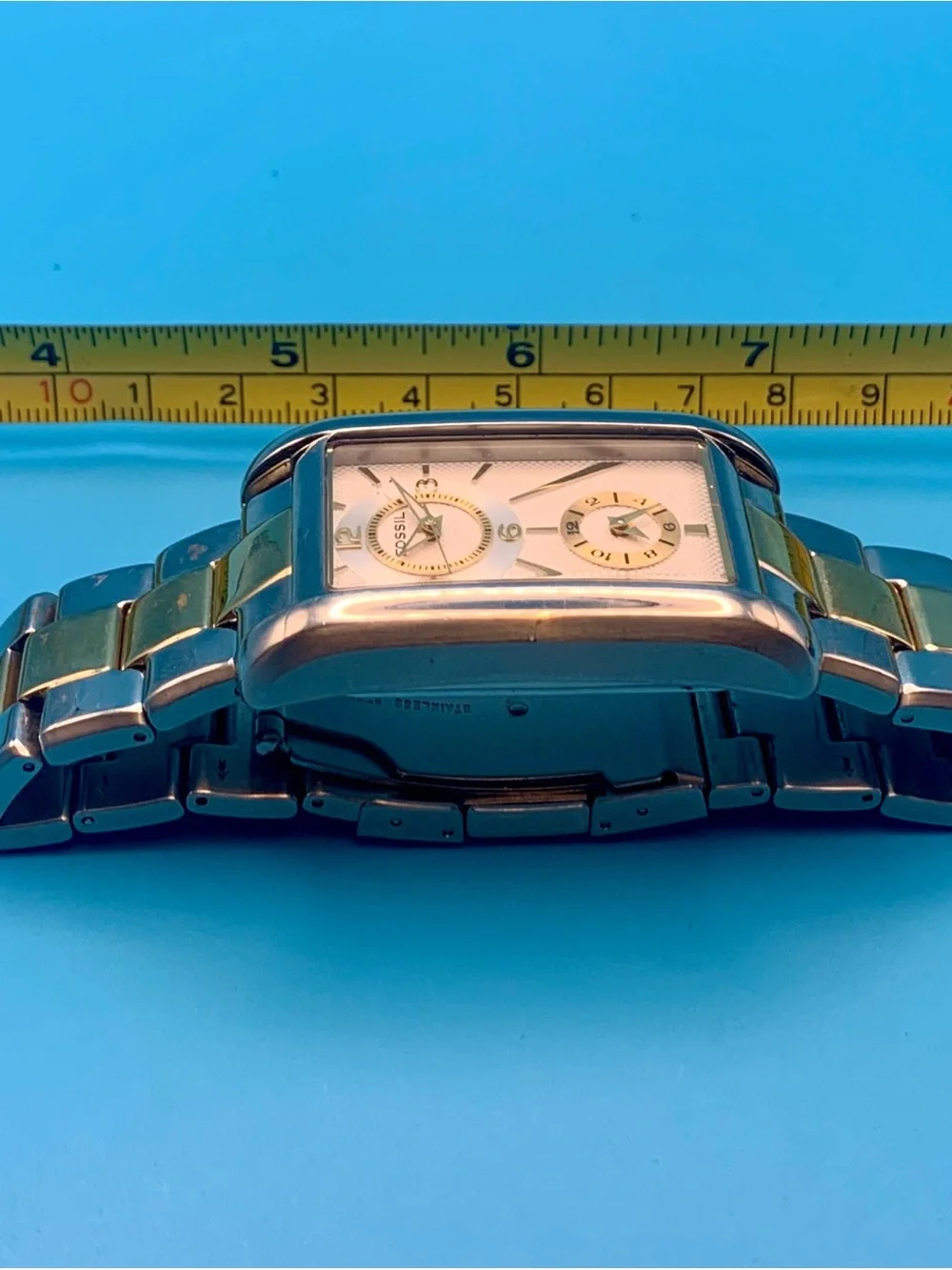 FOSSIL ARKITEKT FS-4228 Men’s Rare Dual Time Tank Watch St Steel Works New Batt